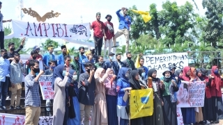 Mahasiswa Bengkalis Aksi Gugat Rasionalisasi Anggaran Yang Tidak Rasional