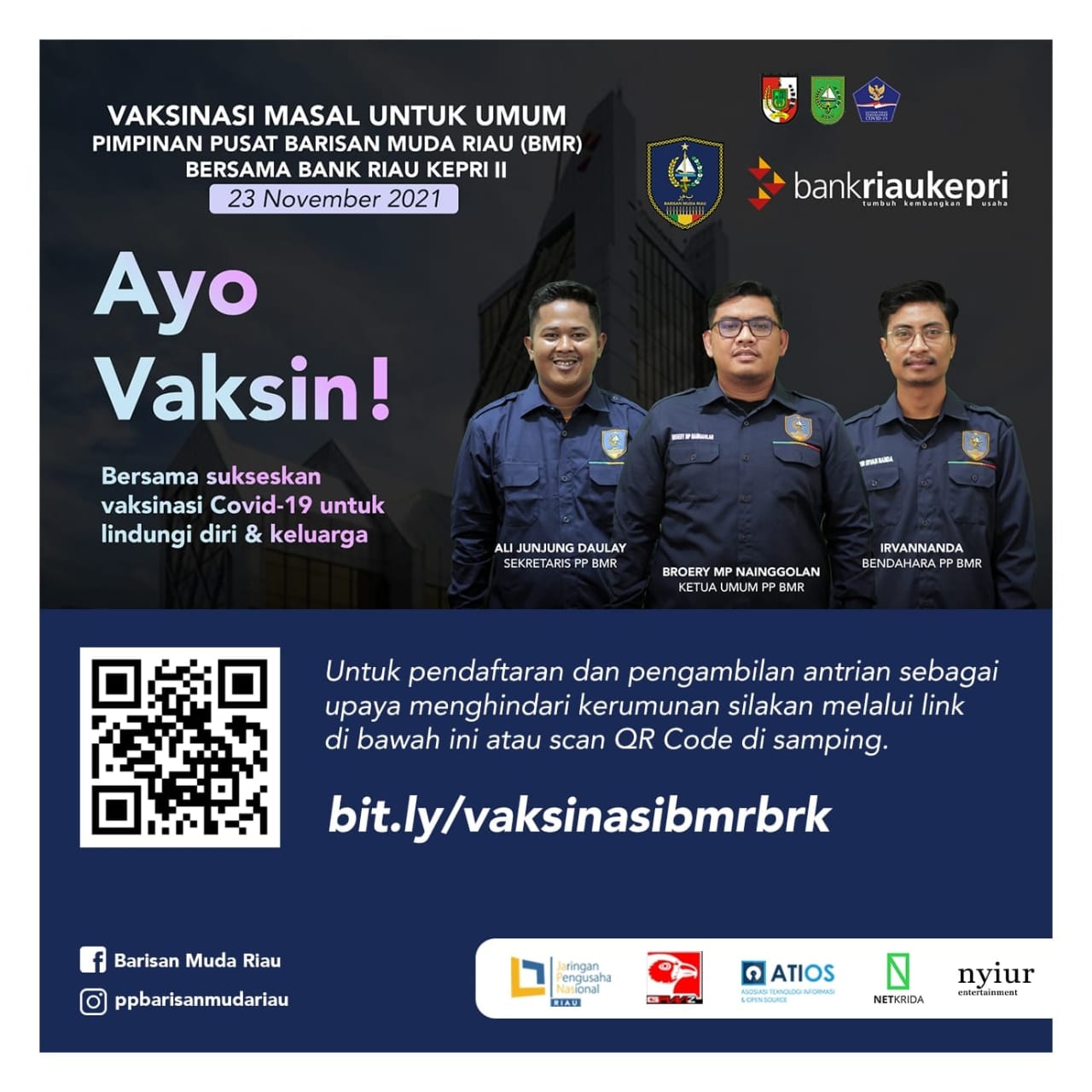 Pimpinan Pusat BMR (Barisan Muda Riau) bersama Bank Riau Kepri gelar Vaksinasi tahap dua