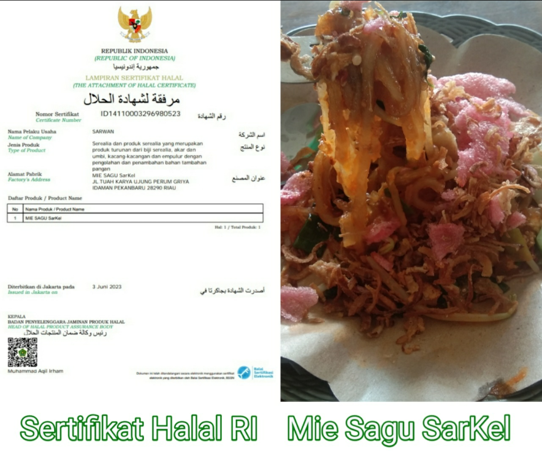 Pondok Mie Sagu SarKel Budak Awak Sudah Bersertifikat Halal Indonesia
